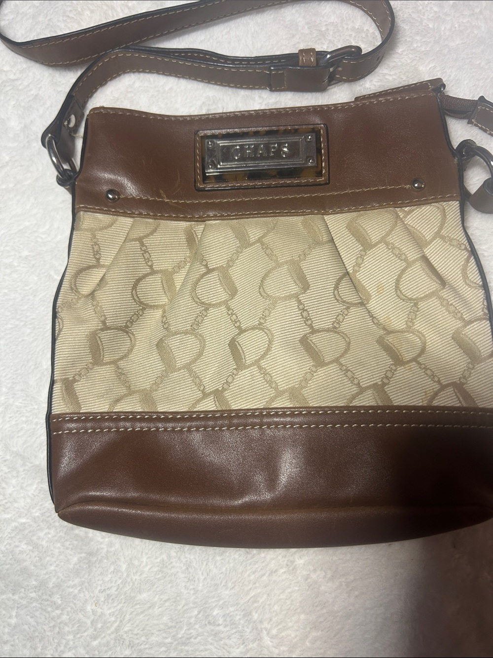 Chaps Brown and Cream Logo Jacquard Crossbody